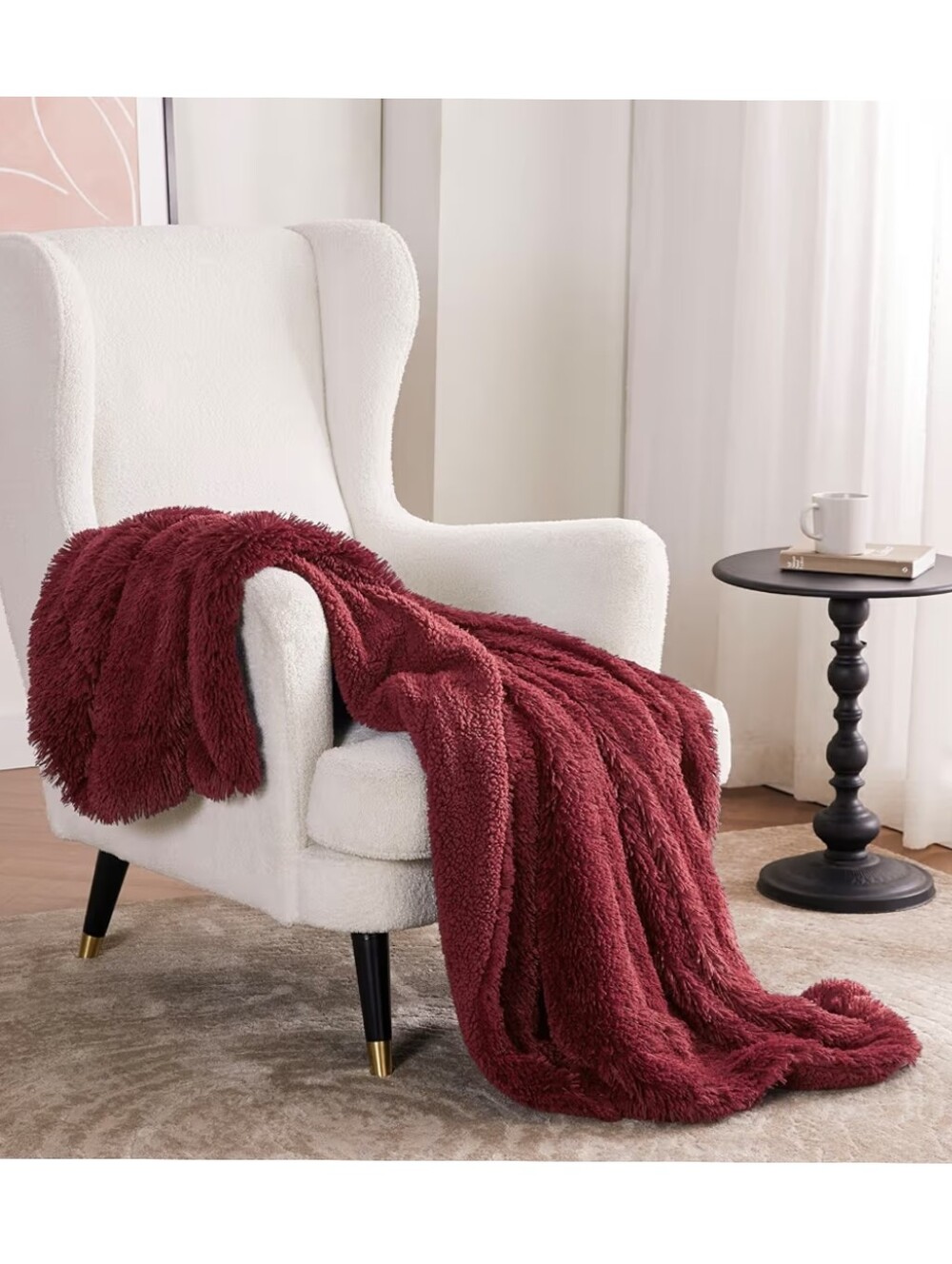 Bedsure NWT 50"x60" Faux Fur Reversible Faux Sherpa Thow Blanket Burgundy Wine